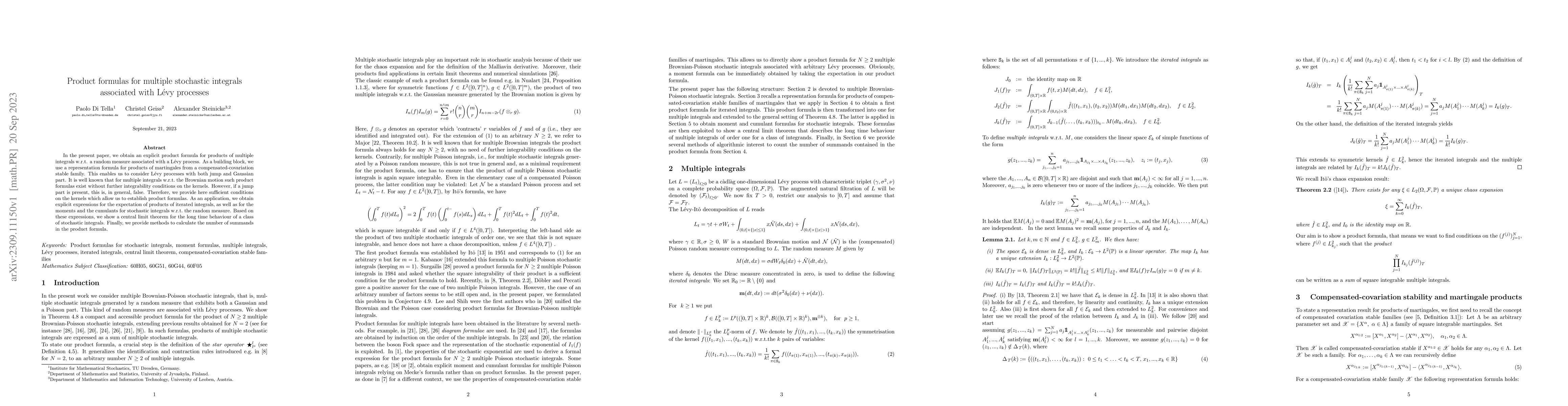 Thumbnail for Product formulas for multiple stochastic integrals associated with
  L\'evy processes