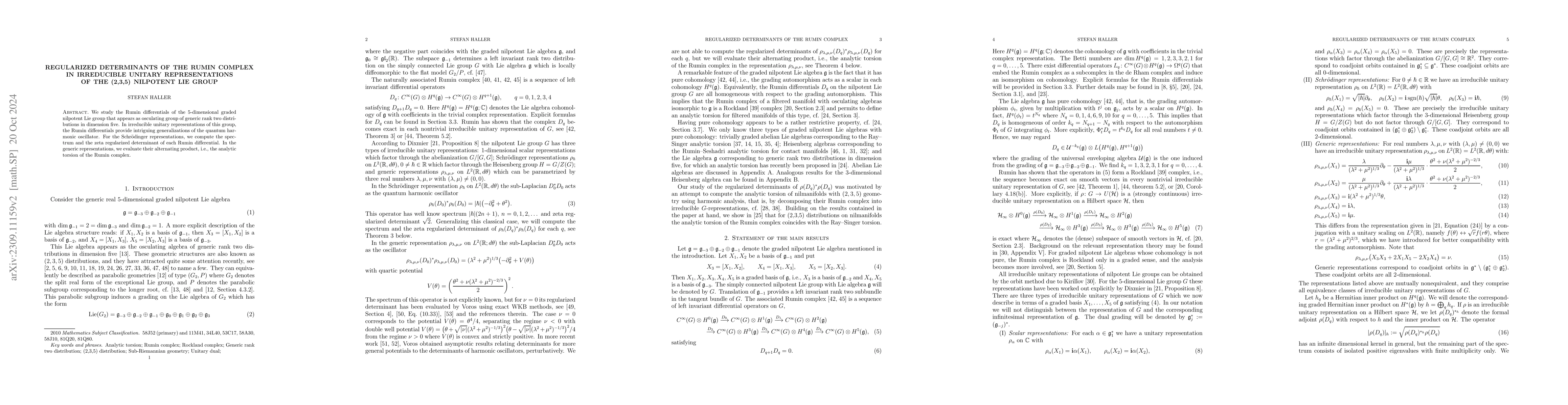 Thumbnail for Regularized determinants of the Rumin complex in irreducible unitary
  representations of the (2,3,5) nilpotent Lie group