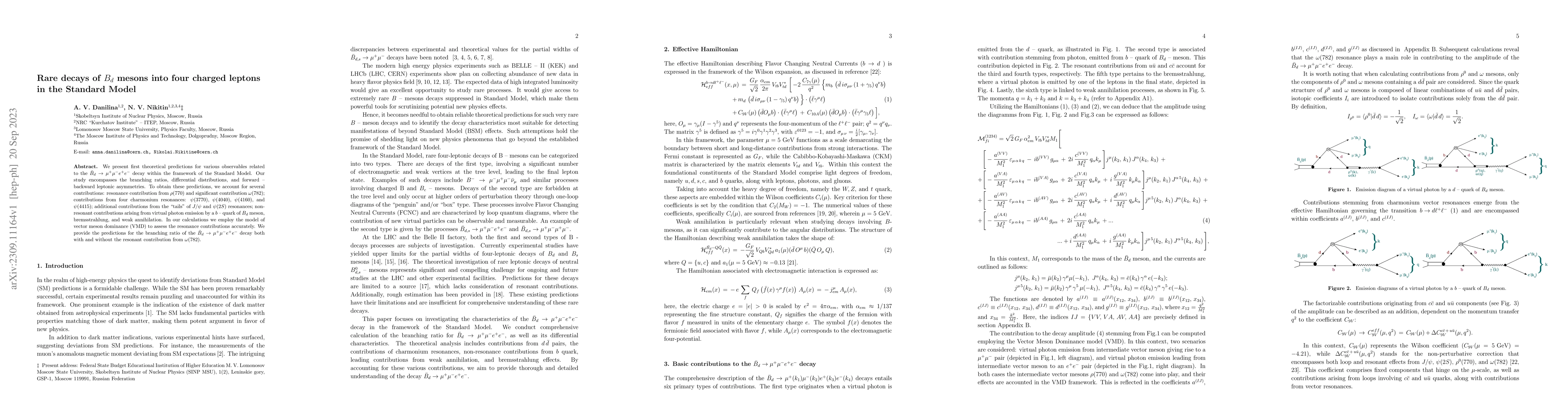 Thumbnail for Rare decays of $B_d$ mesons into four charged leptons in the Standard
  Model