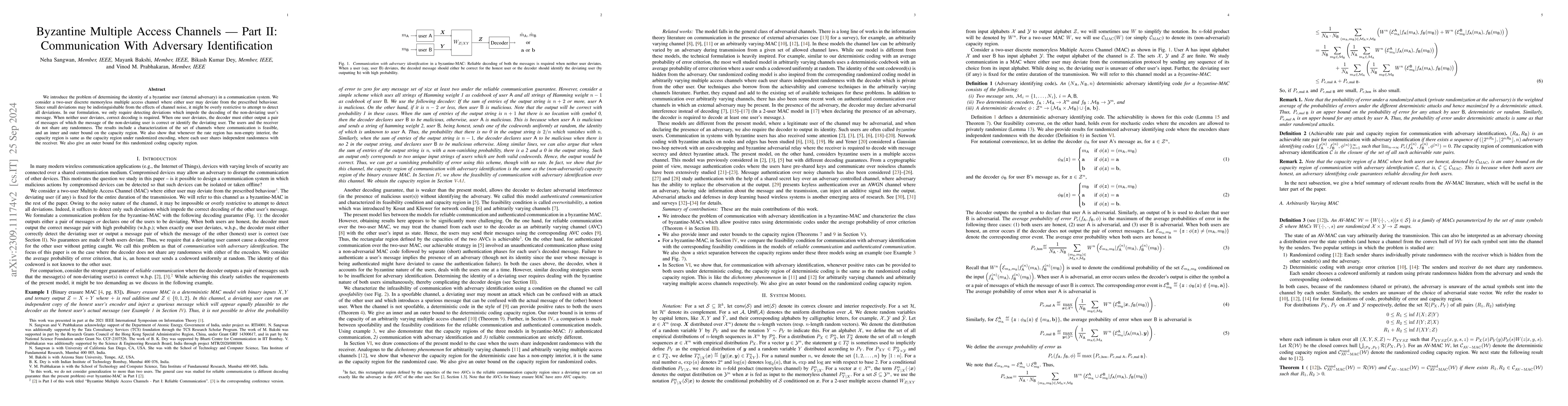 Thumbnail for Byzantine Multiple Access Channels -- Part II: Communication With
  Adversary Identification