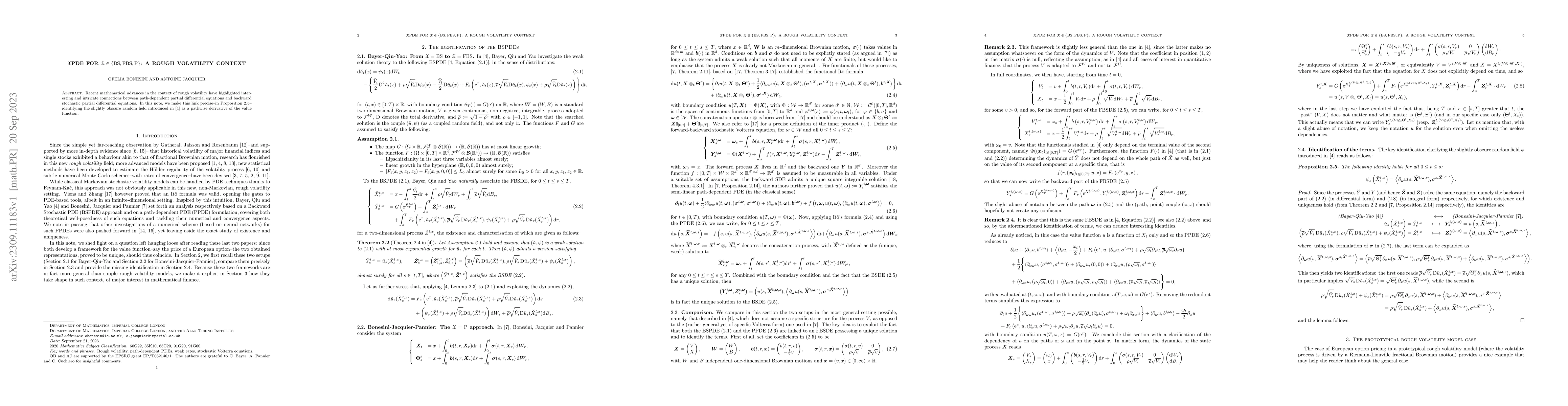 Thumbnail for $\mathfrak{X}$PDE for $\mathfrak{X} \in \{\mathrm{BS},\mathrm{FBS},
  \mathrm{P}\}$: a rough volatility context