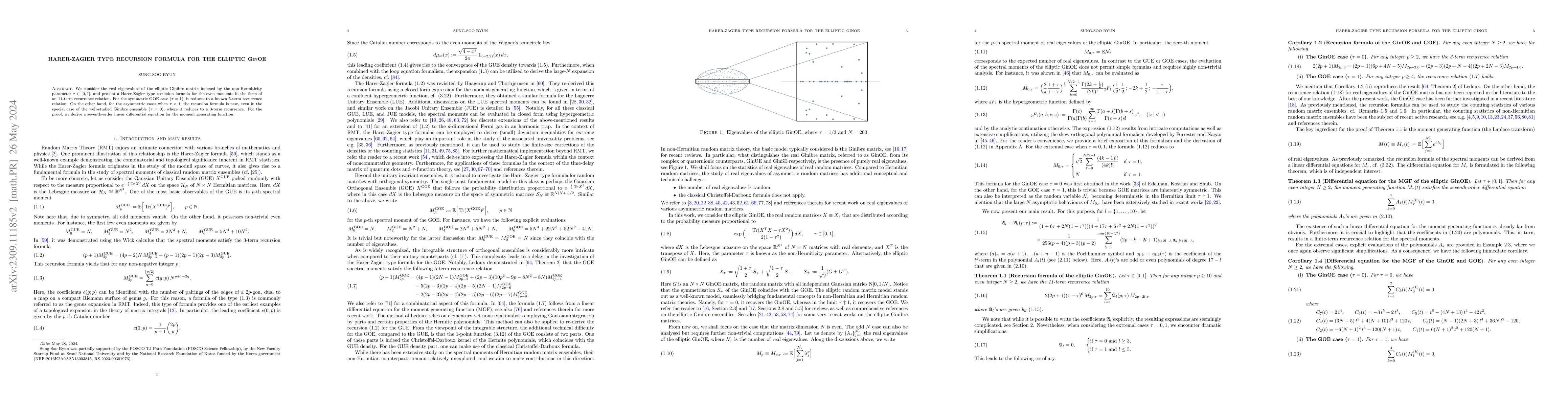 Thumbnail for Harer-Zagier type recursion formula for the elliptic GinOE