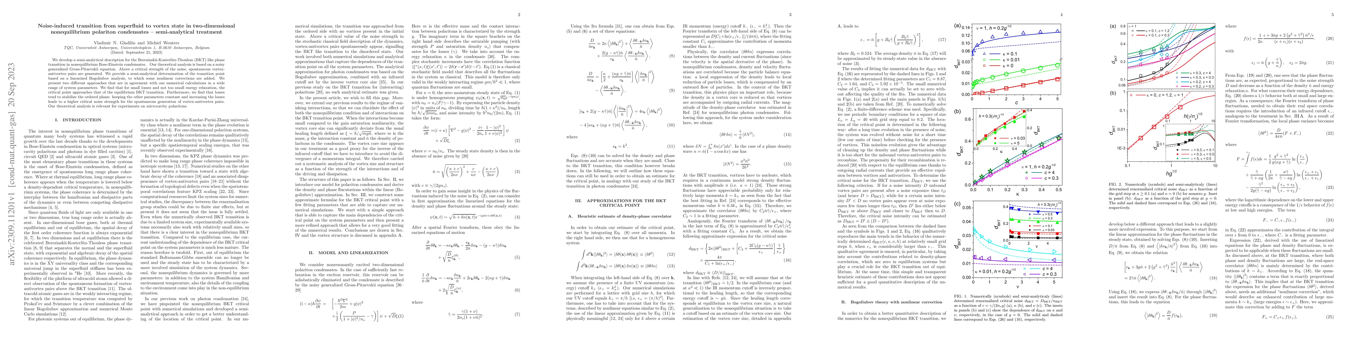 Thumbnail for Noise-induced transition from superfluid to vortex state in
  two-dimensional nonequilibrium polariton condensates -- semi-analytical
  treatment