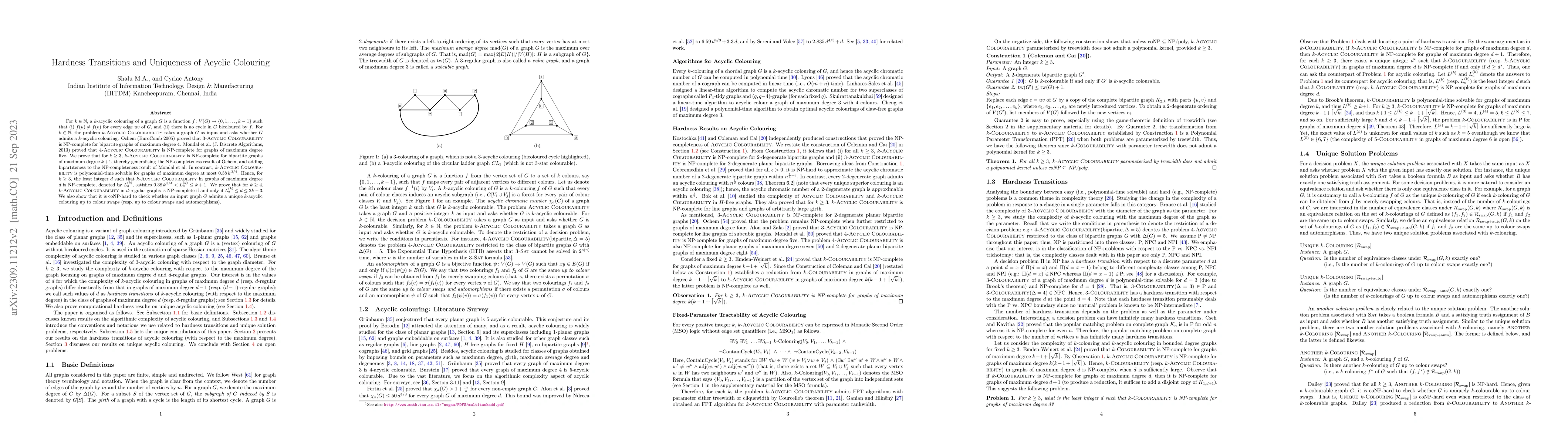 Thumbnail for Hardness Transitions and Uniqueness of Acyclic Colouring