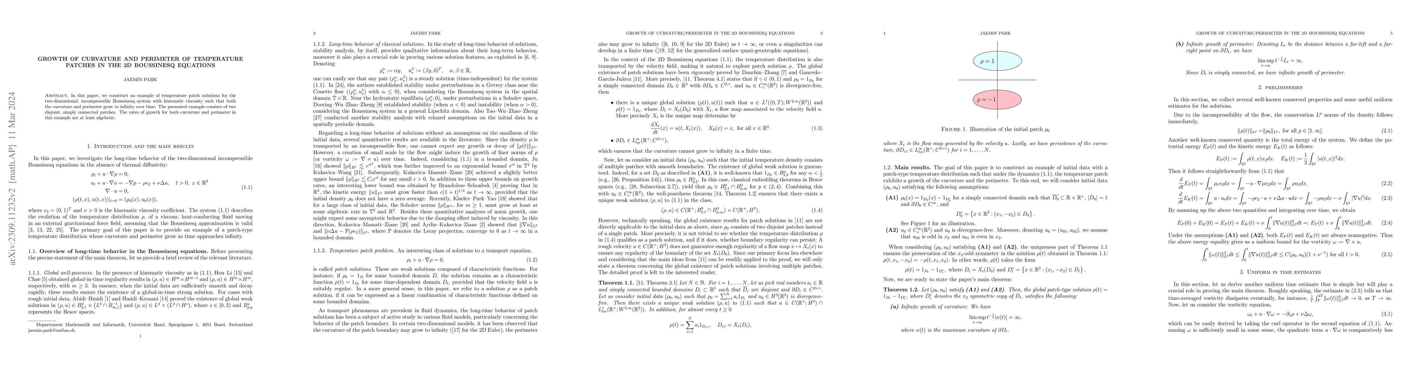 Thumbnail for Growth of curvature and perimeter of temperature patches in the 2D
  Boussinesq equations