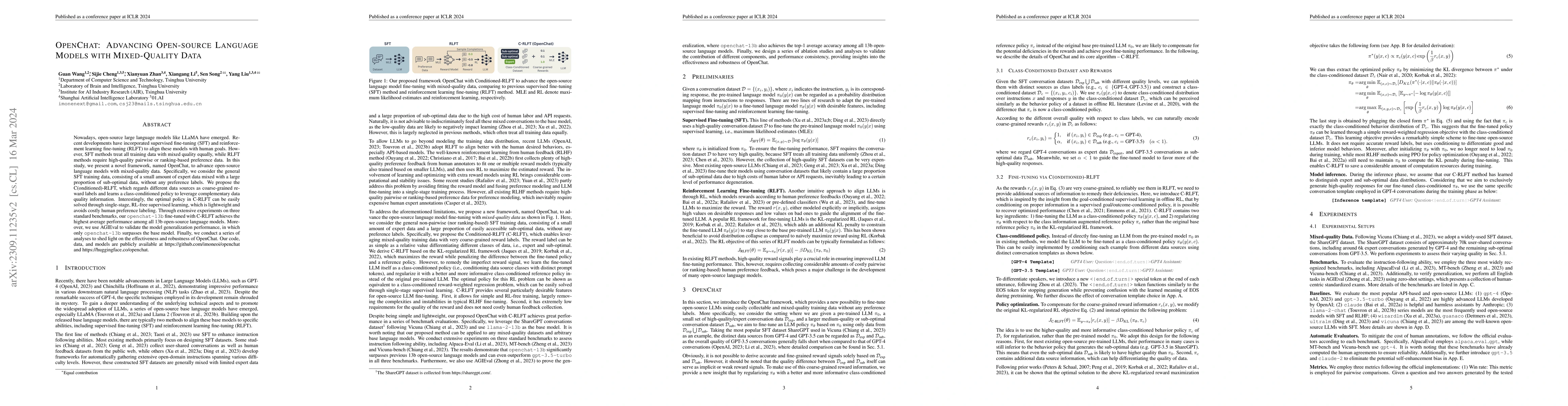 Thumbnail for OpenChat: Advancing Open-source Language Models with Mixed-Quality Data