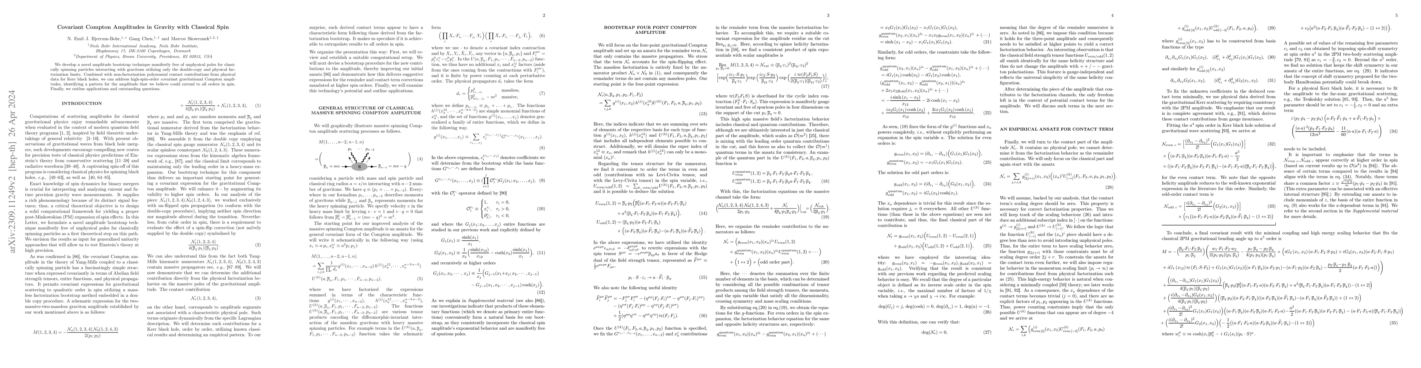 Thumbnail for Covariant Compton Amplitudes in Gravity with Classical Spin