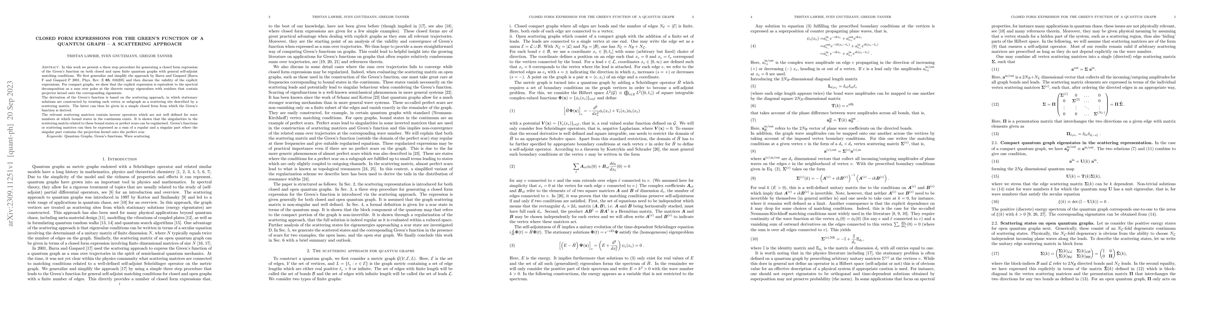 Thumbnail for Closed form expressions for the Green's function of a quantum graph -- a
  scattering approach