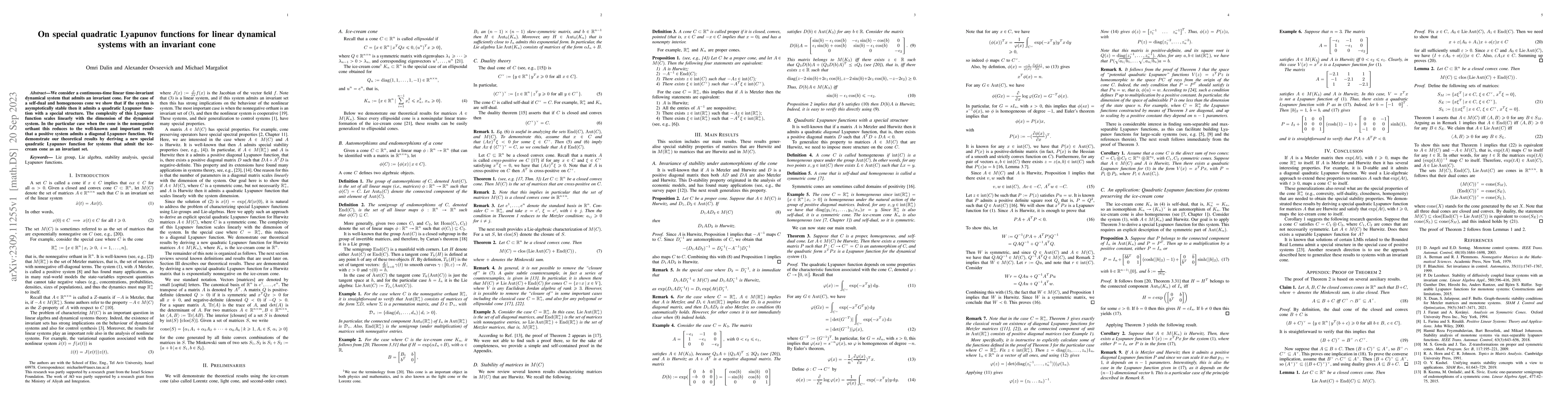 Thumbnail for On special quadratic Lyapunov functions for linear dynamical systems
  with an invariant cone
