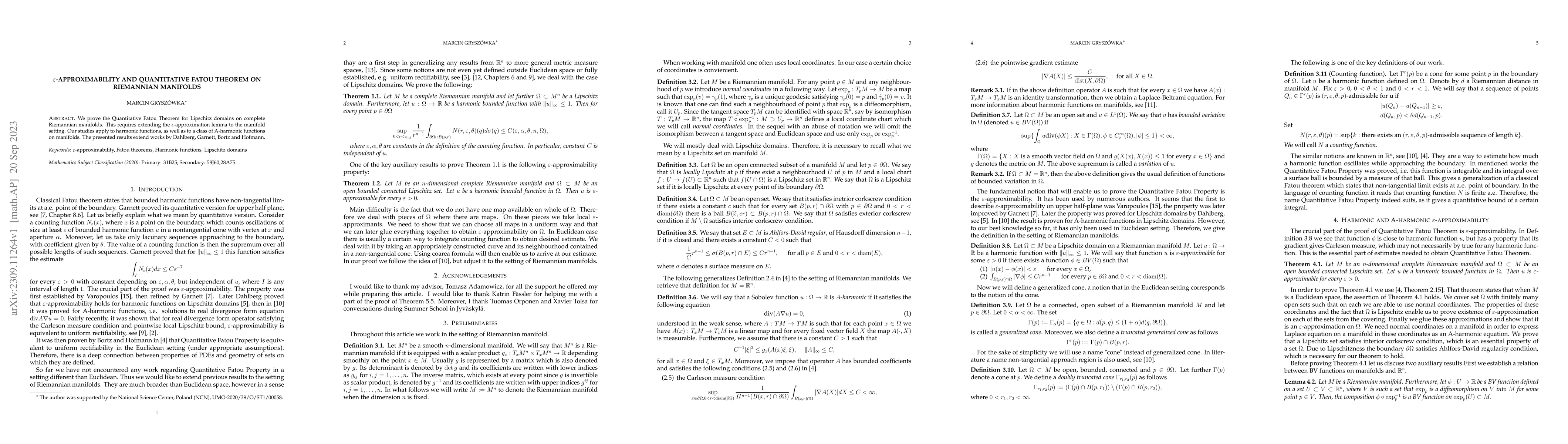Thumbnail for $\varepsilon$-approximability and Quantitative Fatou Theorem on
  Riemannian Manifolds