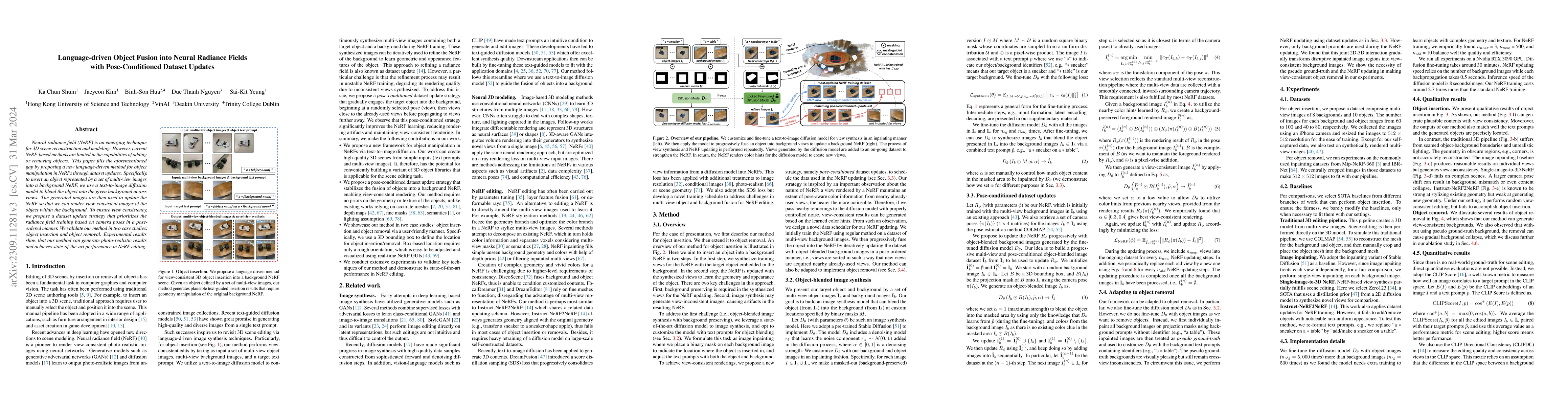Thumbnail for Language-driven Object Fusion into Neural Radiance Fields with
  Pose-Conditioned Dataset Updates