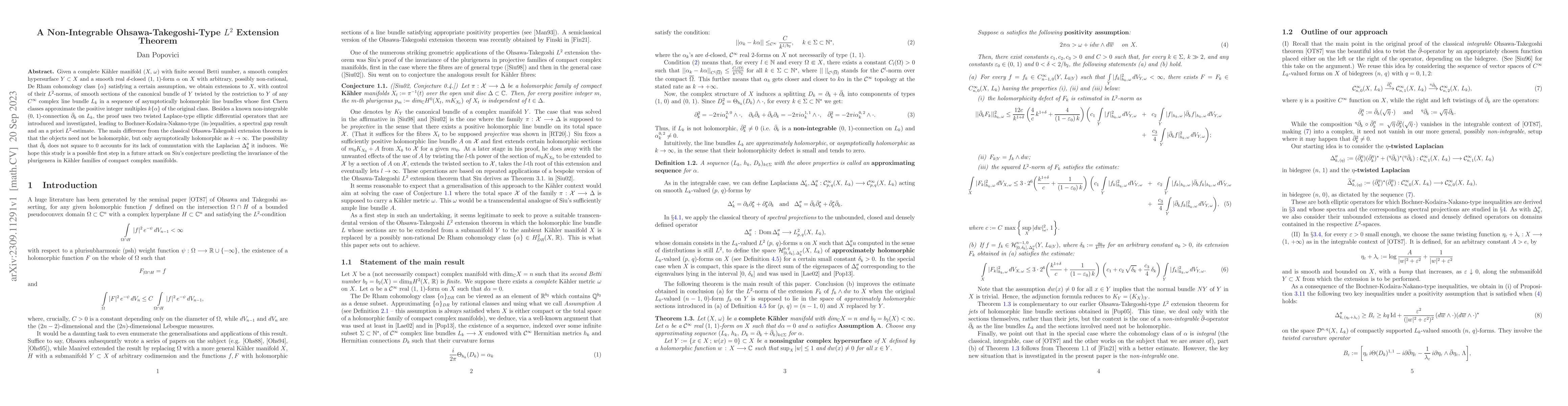 Thumbnail for A Non-Integrable Ohsawa-Takegoshi-Type $L^2$ Extension Theorem