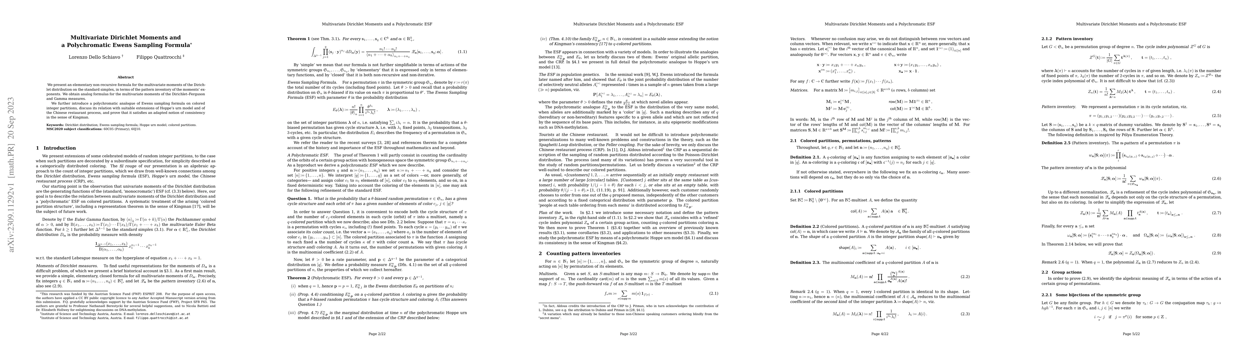 Thumbnail for Multivariate Dirichlet Moments and a Polychromatic Ewens Sampling
  Formula