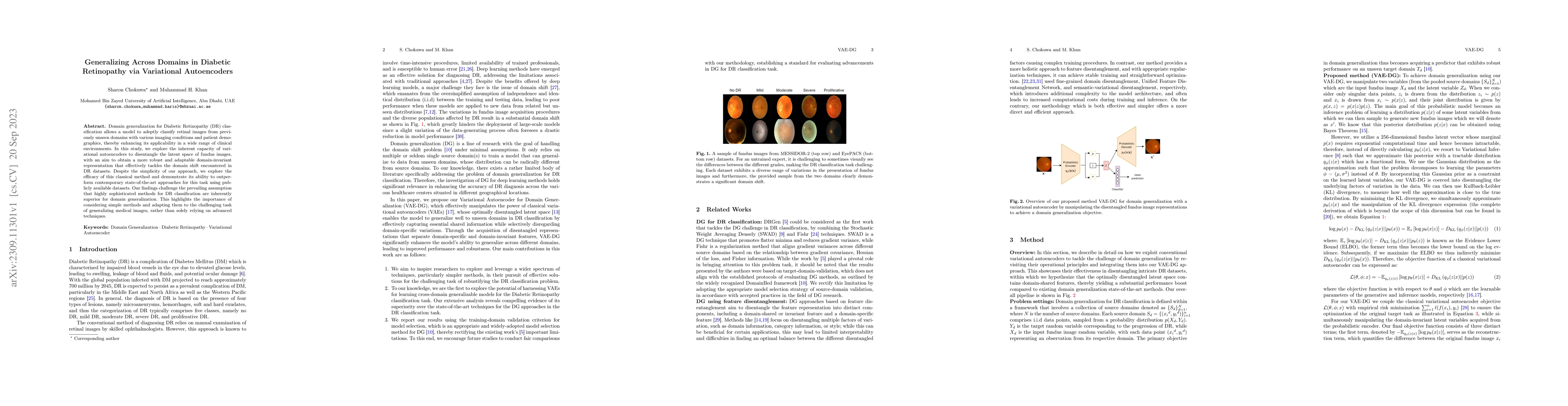 Thumbnail for Generalizing Across Domains in Diabetic Retinopathy via Variational
  Autoencoders