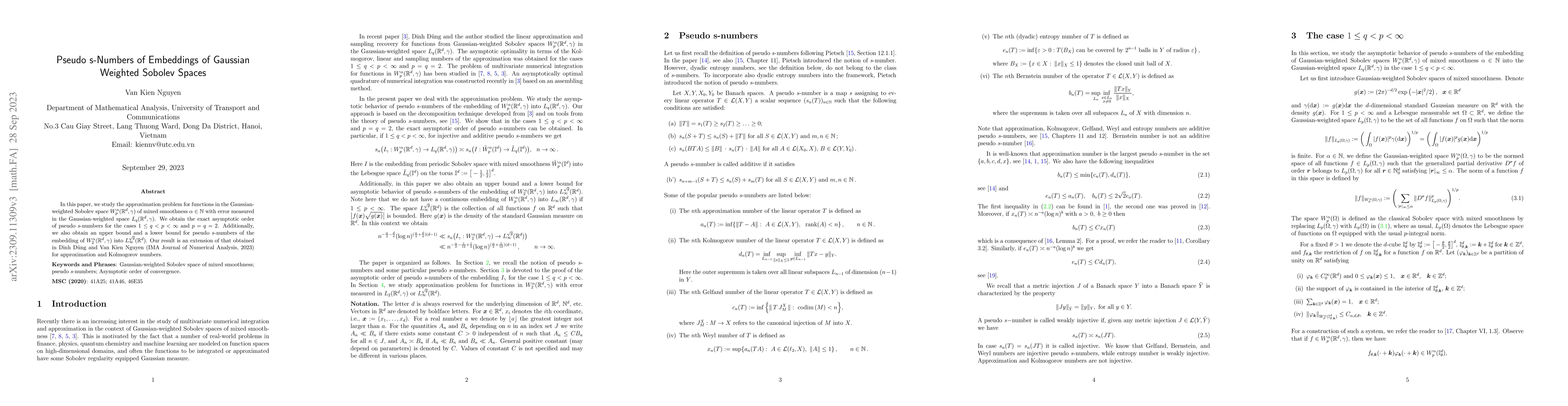 Thumbnail for Pseudo $s$-Numbers of Embeddings of Gaussian Weighted Sobolev Spaces