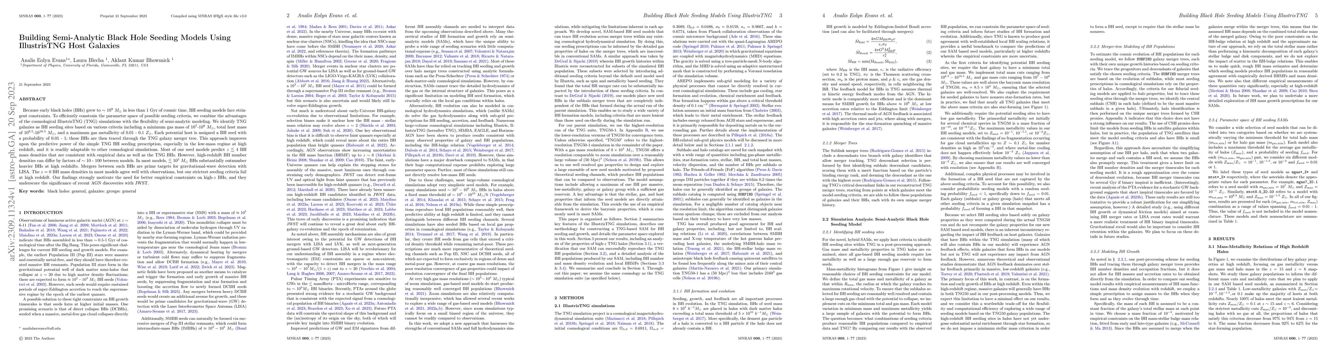 Thumbnail for Building Semi-Analytic Black Hole Seeding Models Using IllustrisTNG Host
  Galaxies