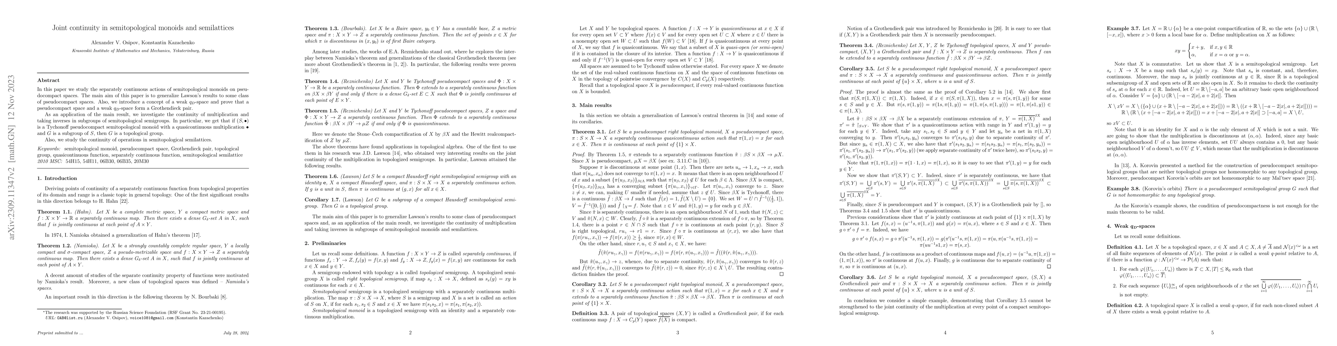 Thumbnail for Joint continuity in semitopological monoids and semilattices