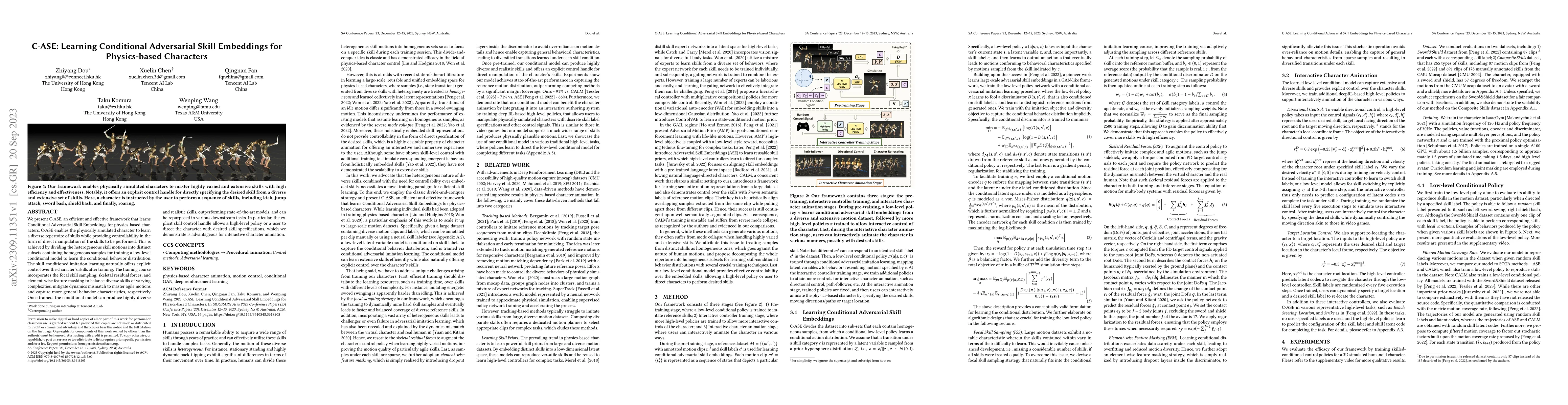 Thumbnail for C$\cdot$ASE: Learning Conditional Adversarial Skill Embeddings for
  Physics-based Characters