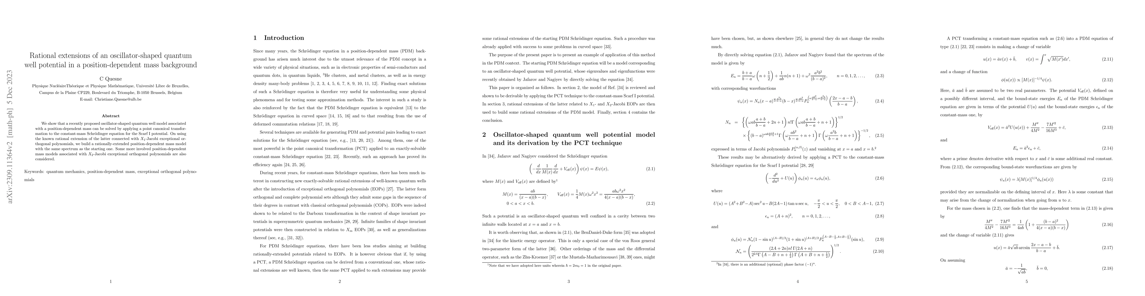 Thumbnail for Rational extensions of an oscillator-shaped quantum well potential in a
  position-dependent mass background