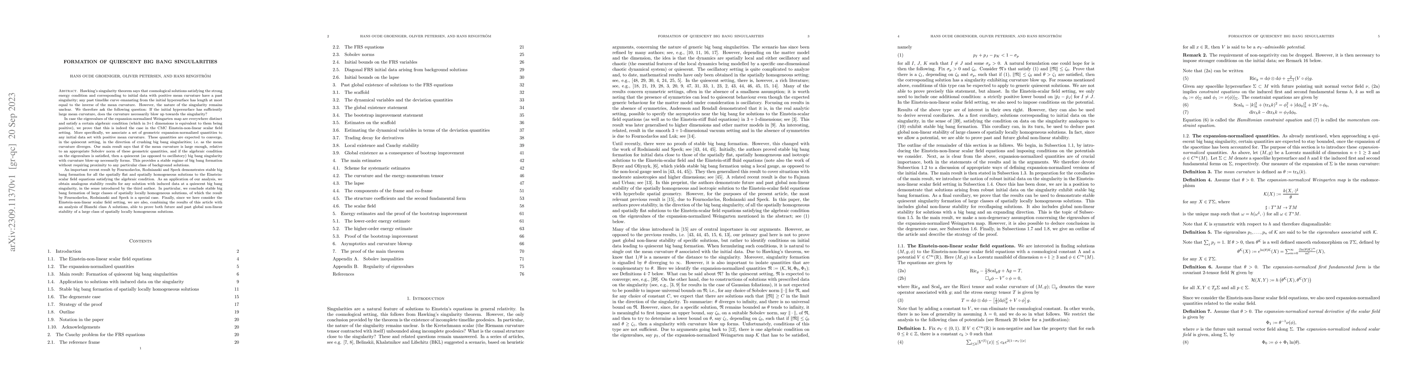 Thumbnail for Formation of quiescent big bang singularities