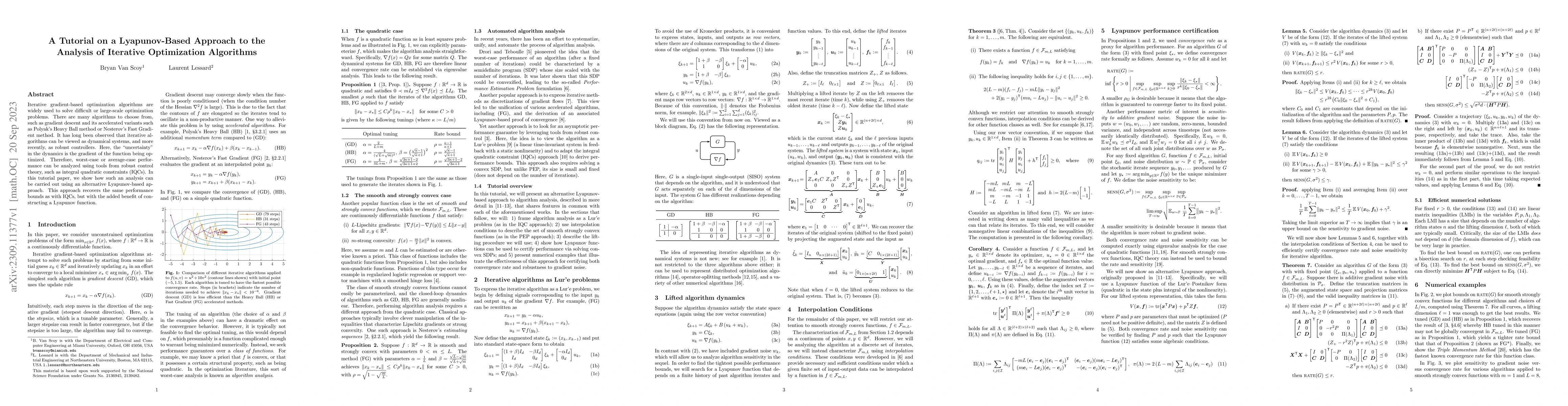 Thumbnail for A Tutorial on a Lyapunov-Based Approach to the Analysis of Iterative
  Optimization Algorithms