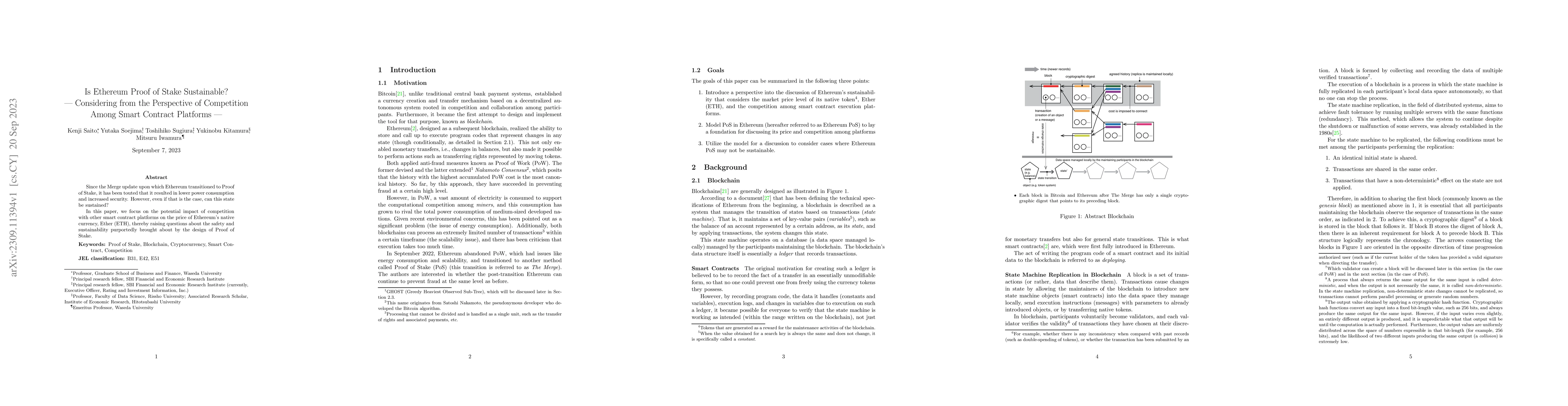 Thumbnail for Is Ethereum Proof of Stake Sustainable? $-$ Considering from the
  Perspective of Competition Among Smart Contract Platforms $-$
