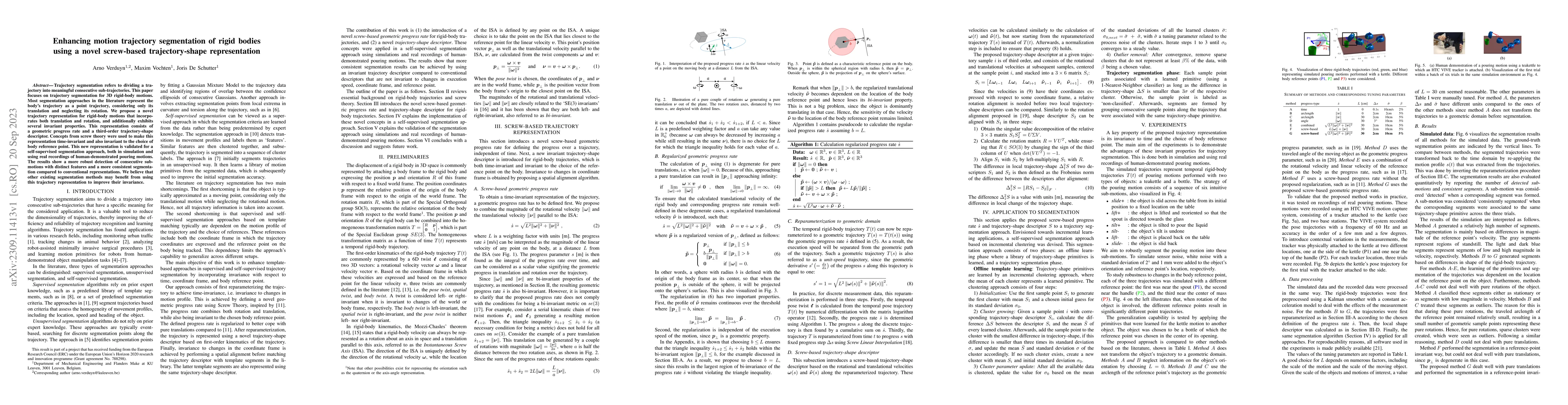 Thumbnail for Enhancing motion trajectory segmentation of rigid bodies using a novel
  screw-based trajectory-shape representation