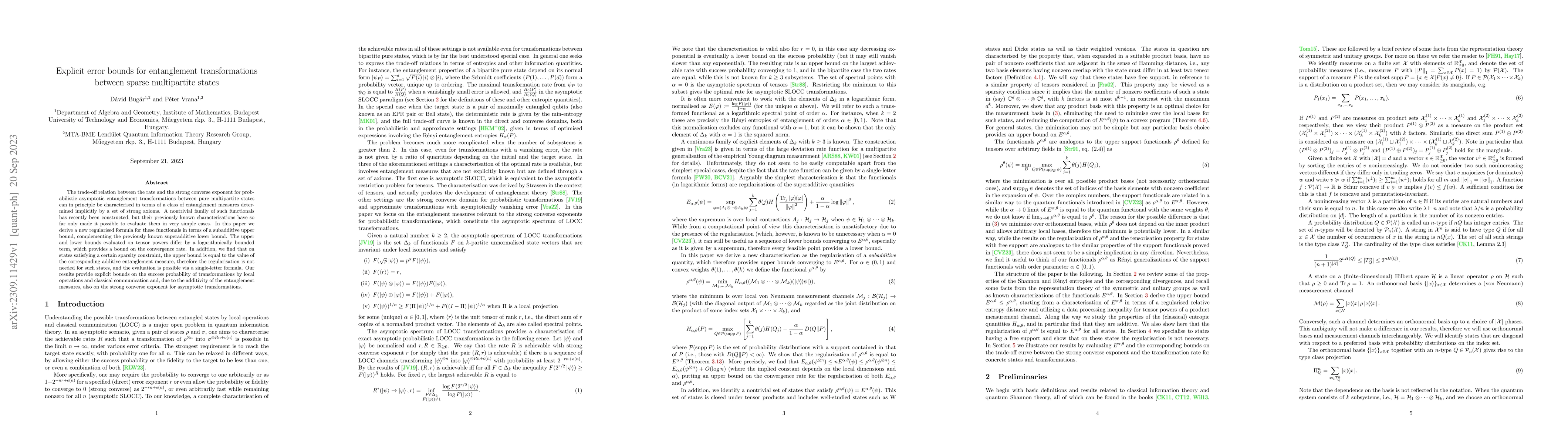 Thumbnail for Explicit error bounds for entanglement transformations between sparse
  multipartite states