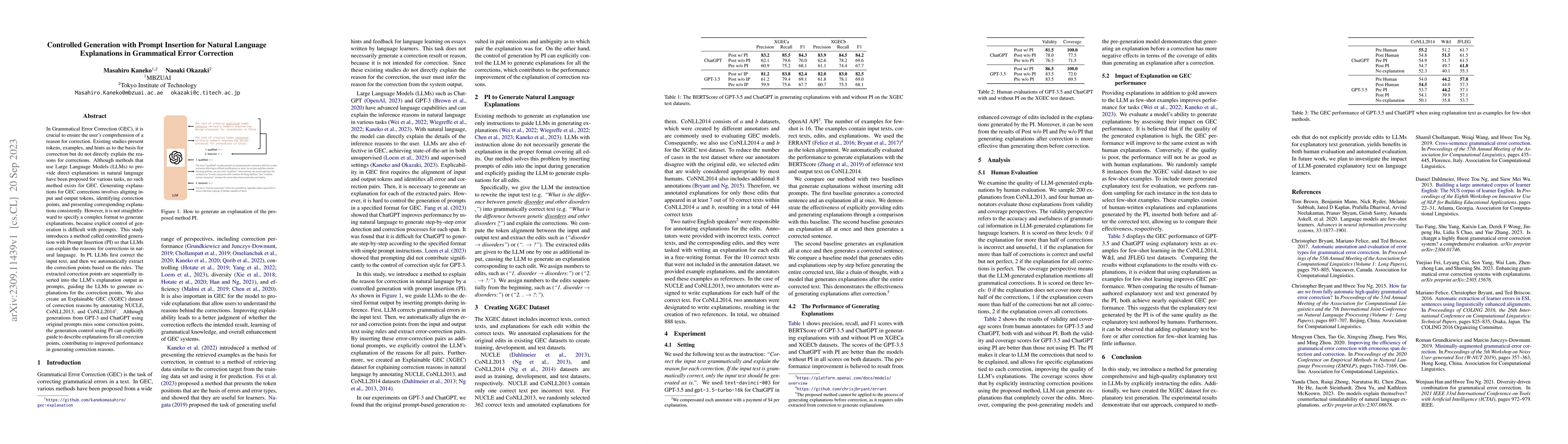 Thumbnail for Controlled Generation with Prompt Insertion for Natural Language
  Explanations in Grammatical Error Correction