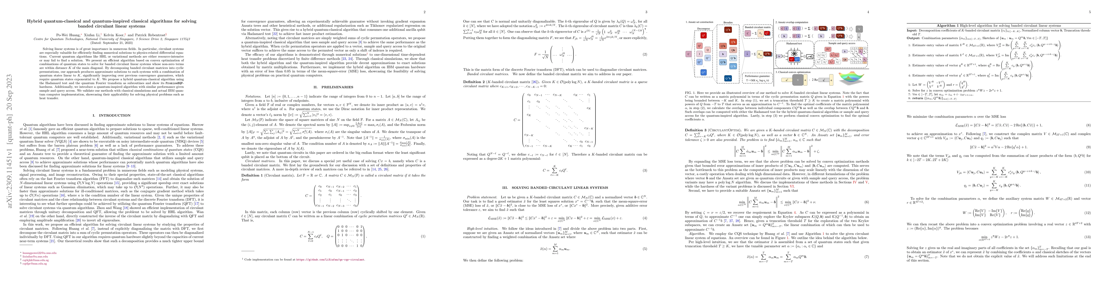 Thumbnail for Hybrid quantum-classical and quantum-inspired classical algorithms for
  solving banded circulant linear systems