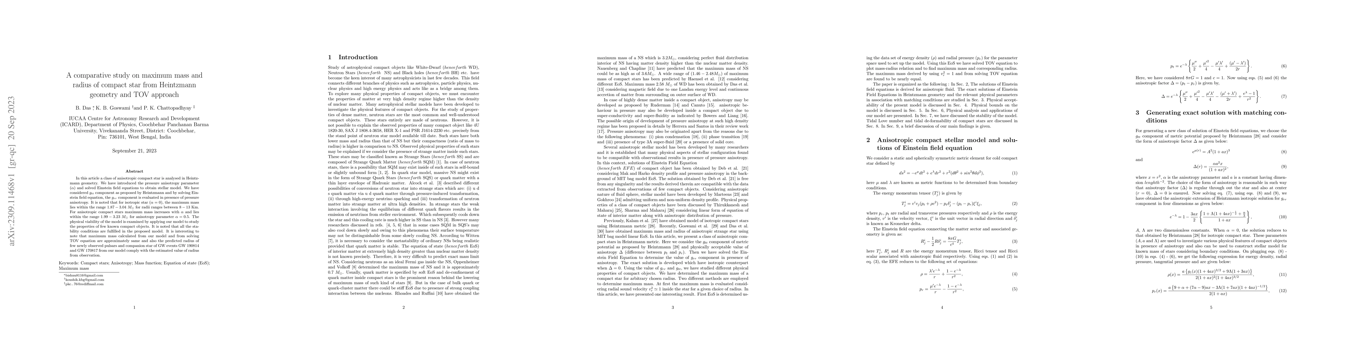 Thumbnail for A comparative study on maximum mass and radius of compact star from
  Heintzmann geometry and TOV approach