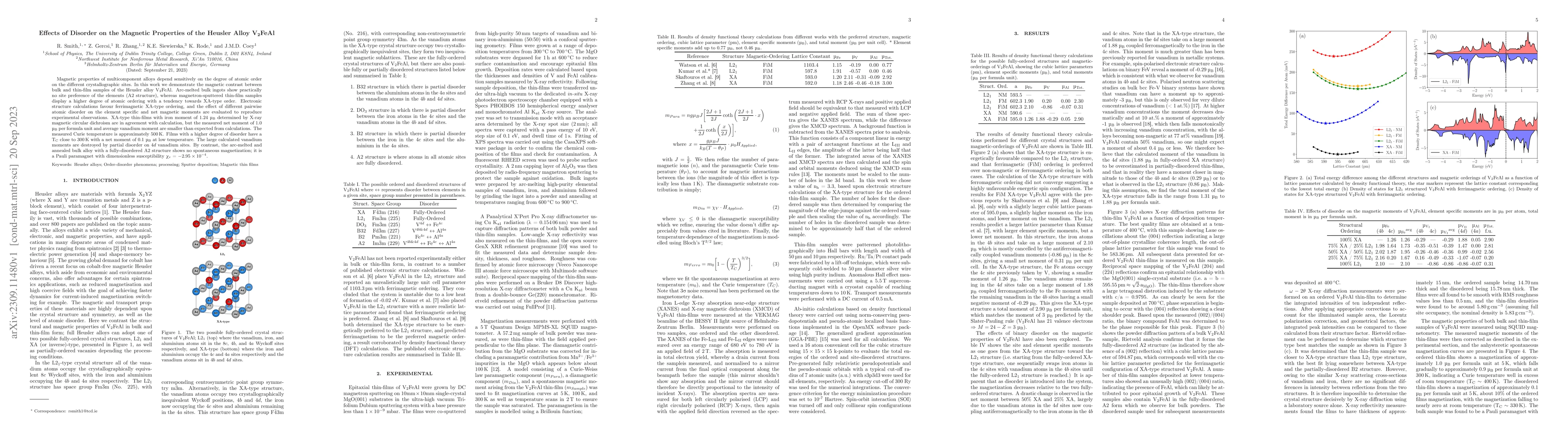 Thumbnail for Effects of disorder on the magnetic properties of the Heusler alloy
  V$_{2}$FeAl