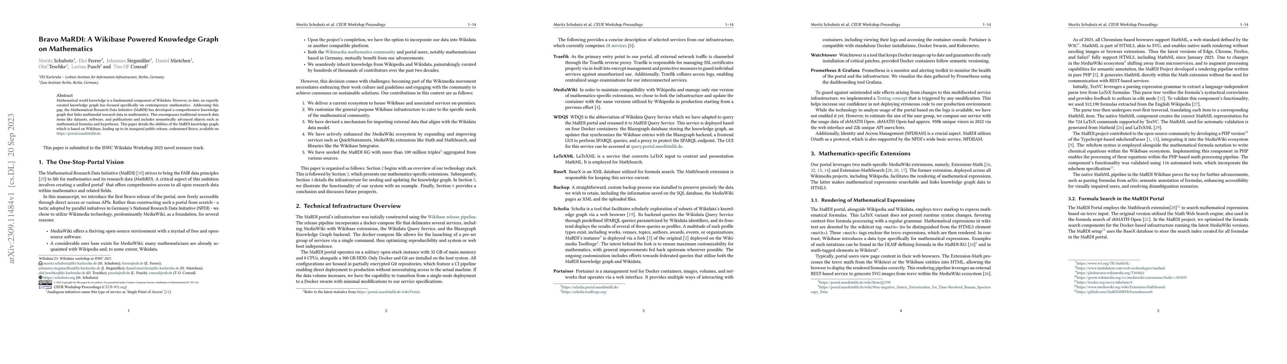 Thumbnail for Bravo MaRDI: A Wikibase Powered Knowledge Graph on Mathematics
