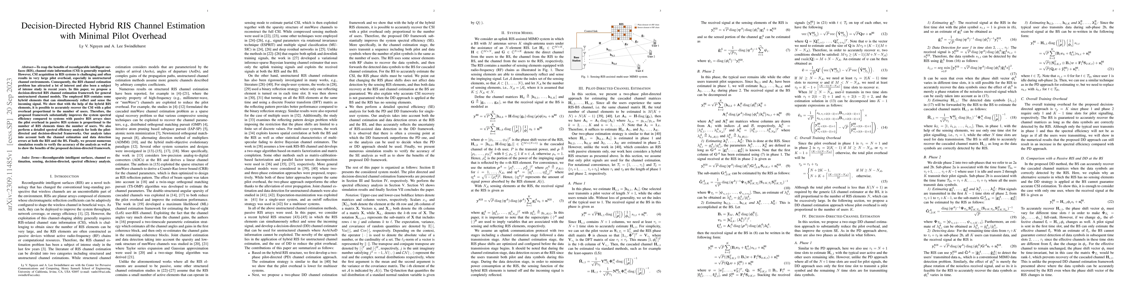 Thumbnail for Decision-Directed Hybrid RIS Channel Estimation with Minimal Pilot
  Overhead