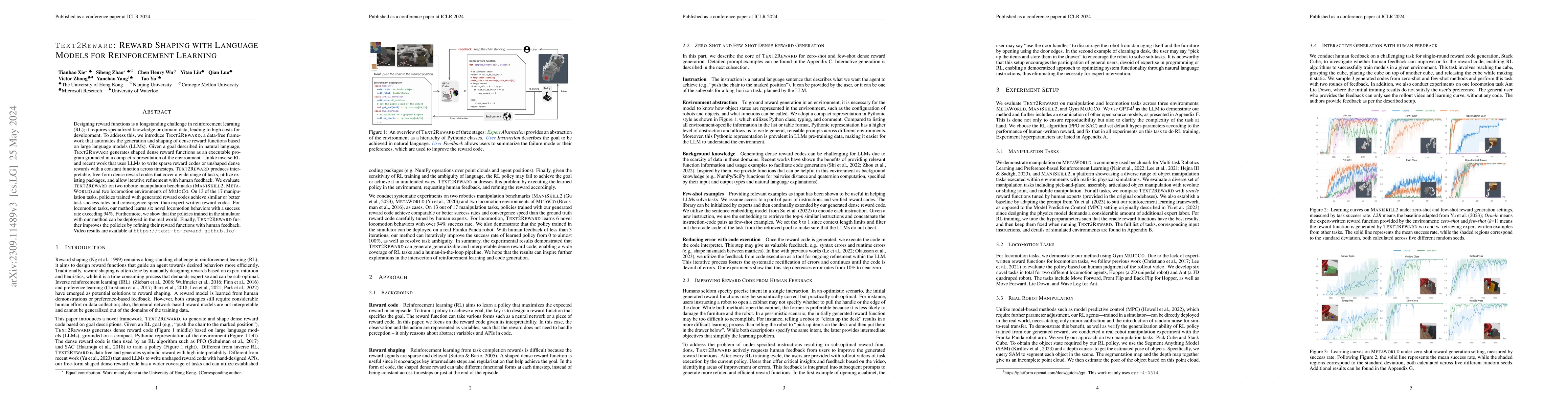 Thumbnail for Text2Reward: Reward Shaping with Language Models for Reinforcement
  Learning