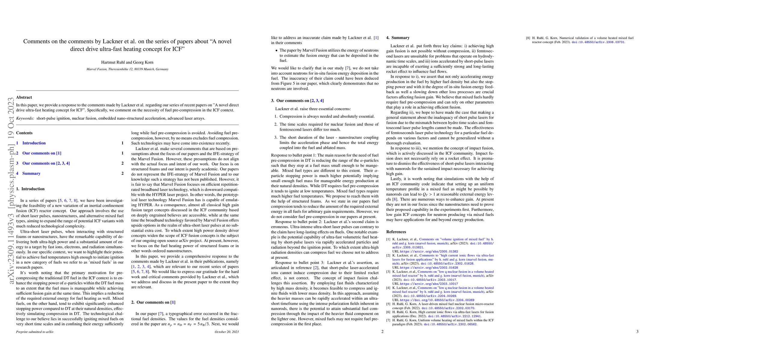 Thumbnail for Comments on the comments by Lackner et al. on the series of papers about
  "A novel direct drive ultra-fast heating concept for ICF"