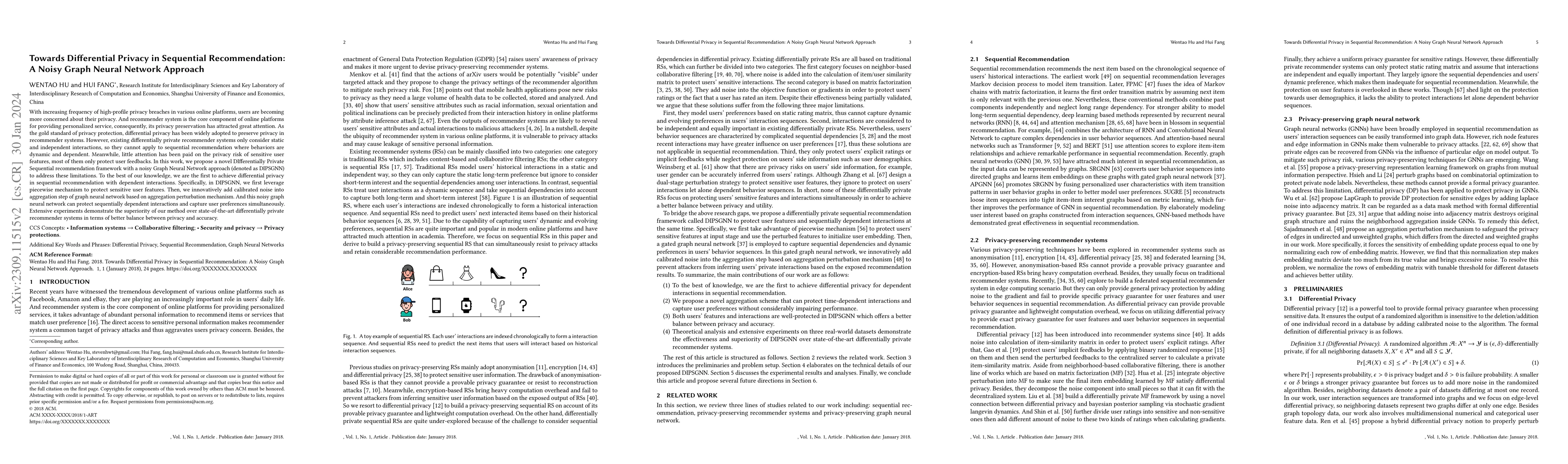Thumbnail for Towards Differential Privacy in Sequential Recommendation: A Noisy Graph
  Neural Network Approach