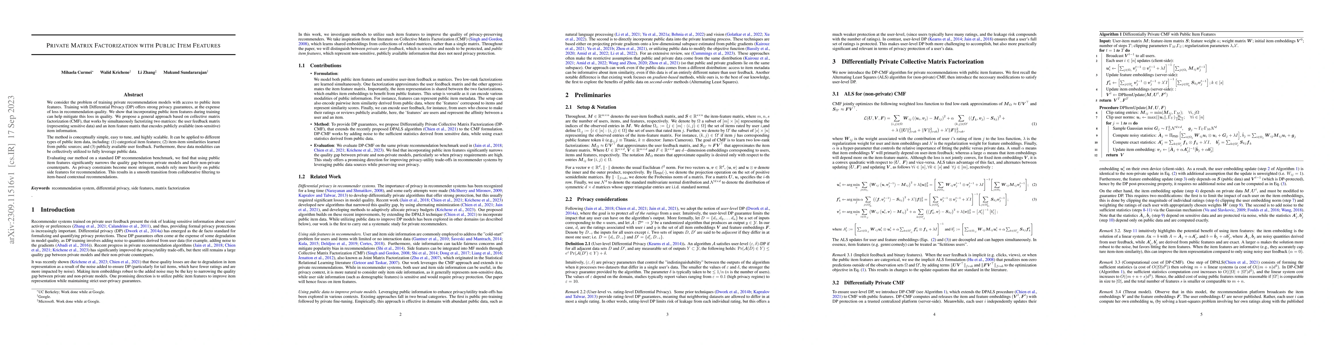 Thumbnail for Private Matrix Factorization with Public Item Features