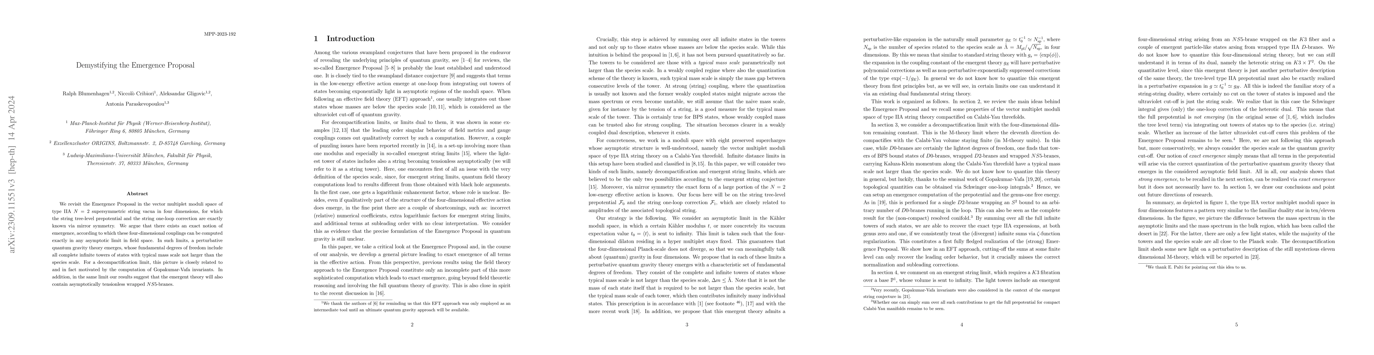 Thumbnail for Demystifying the Emergence Proposal
