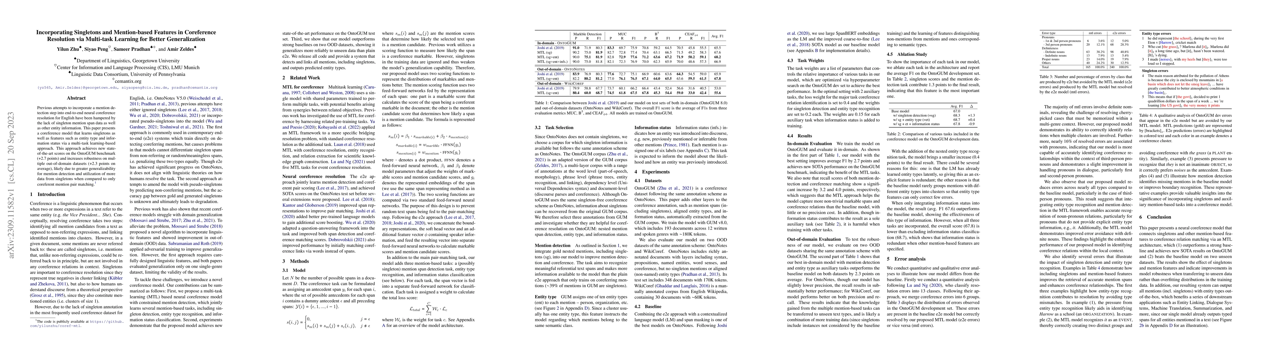 Thumbnail for Incorporating Singletons and Mention-based Features in Coreference
  Resolution via Multi-task Learning for Better Generalization