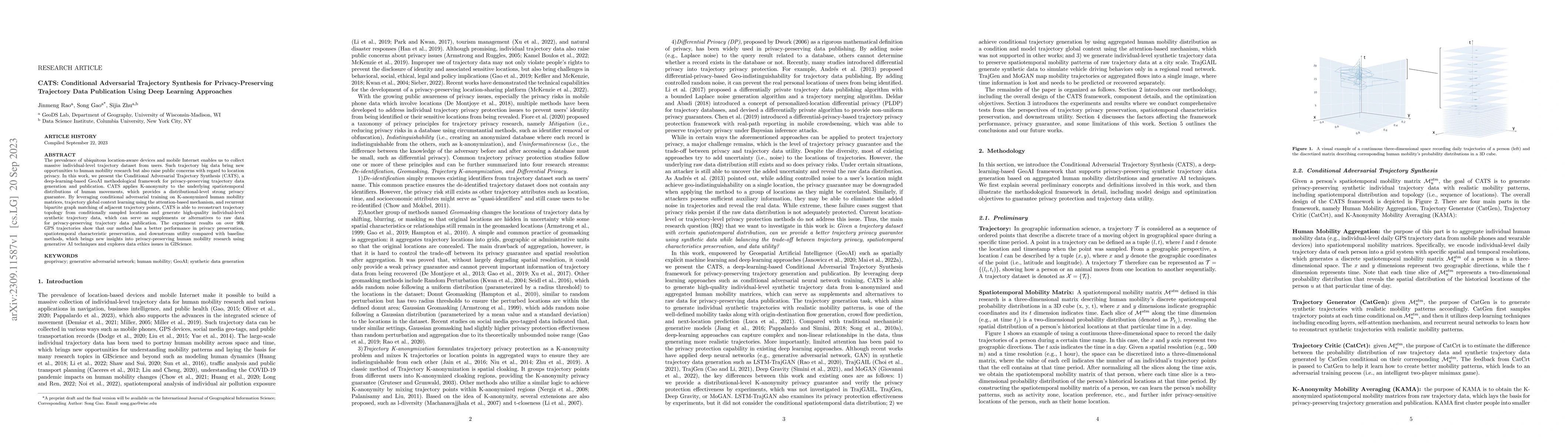 Thumbnail for CATS: Conditional Adversarial Trajectory Synthesis for
  Privacy-Preserving Trajectory Data Publication Using Deep Learning Approaches