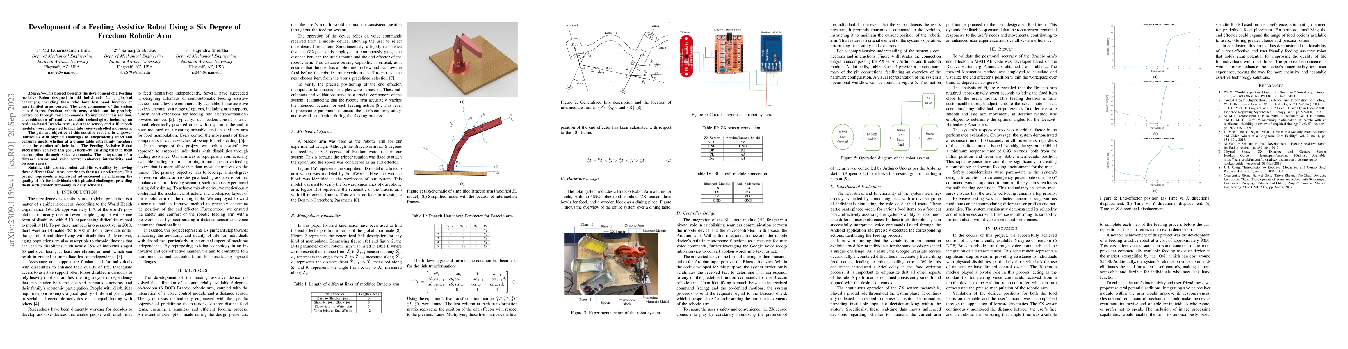 Thumbnail for Development of a Feeding Assistive Robot Using a Six Degree of Freedom
  Robotic Arm