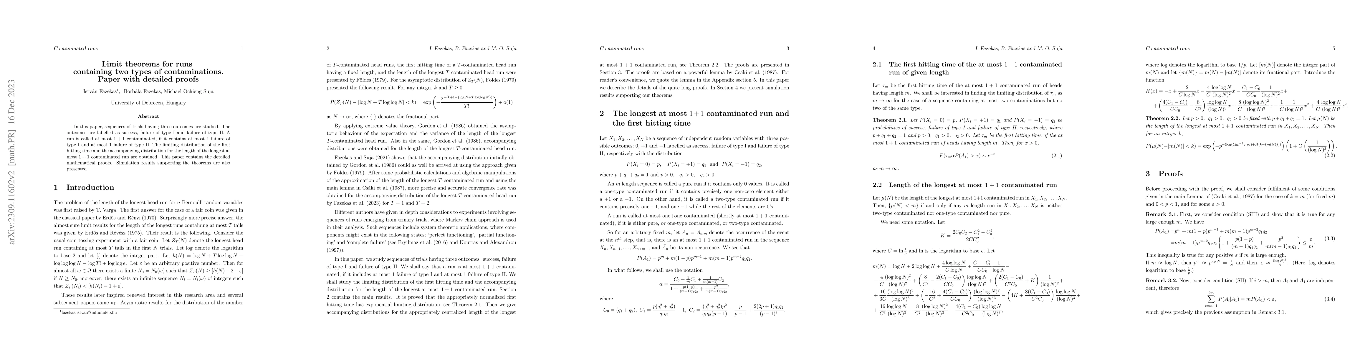 Thumbnail for Limit theorems for runs containing two types of contaminations. Paper
  with detailed proofs
