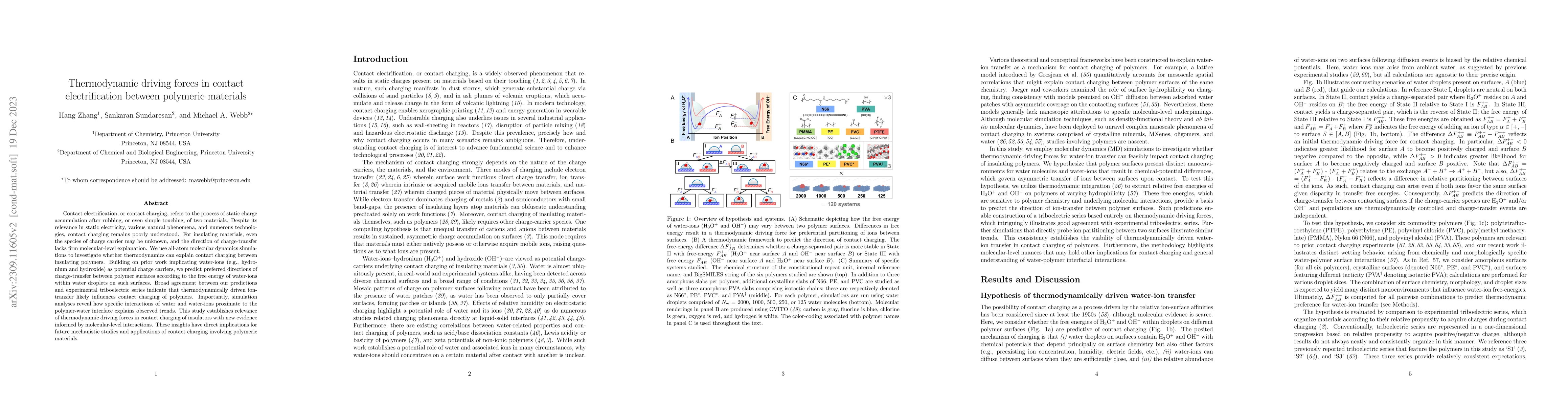 Thumbnail for Thermodynamic driving forces in contact electrification between
  polymeric materials