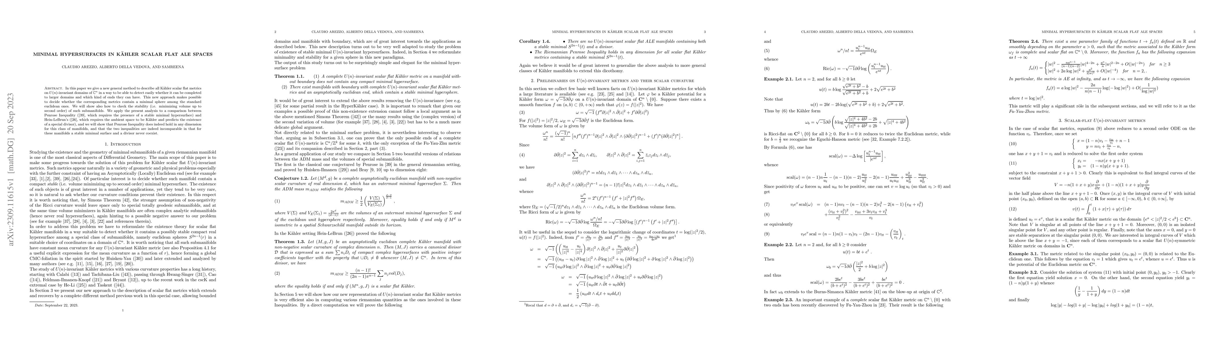 Thumbnail for Minimal hypersurfaces in Kaehler scalar flat ALE spaces