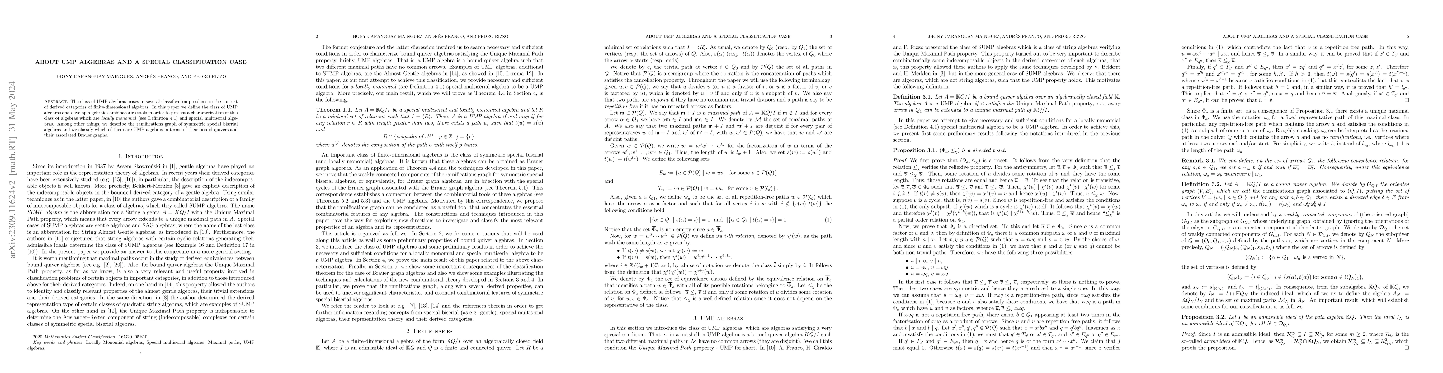 Thumbnail for About UMP monomial algebras and a special classification case