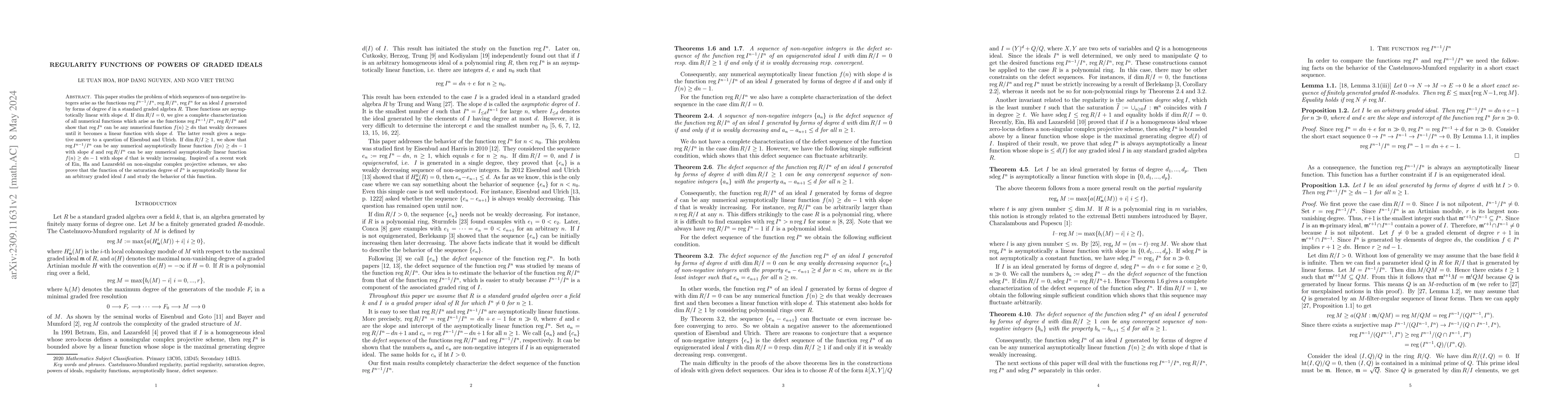 Thumbnail for Regularity functions of powers of graded ideals