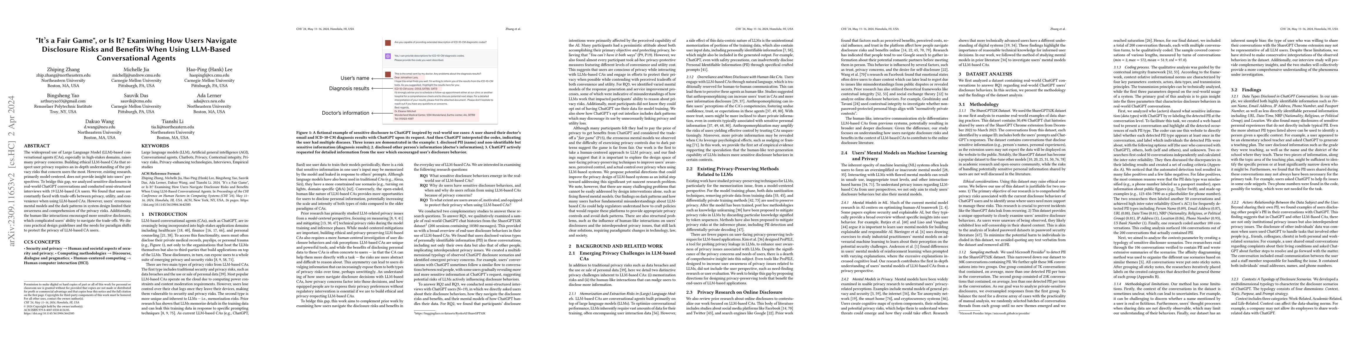 Thumbnail for "It's a Fair Game", or Is It? Examining How Users Navigate Disclosure
  Risks and Benefits When Using LLM-Based Conversational Agents