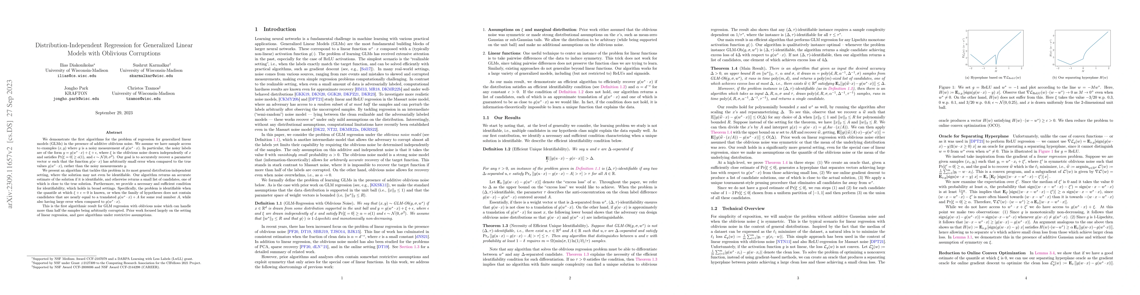 Thumbnail for Distribution-Independent Regression for Generalized Linear Models with
  Oblivious Corruptions