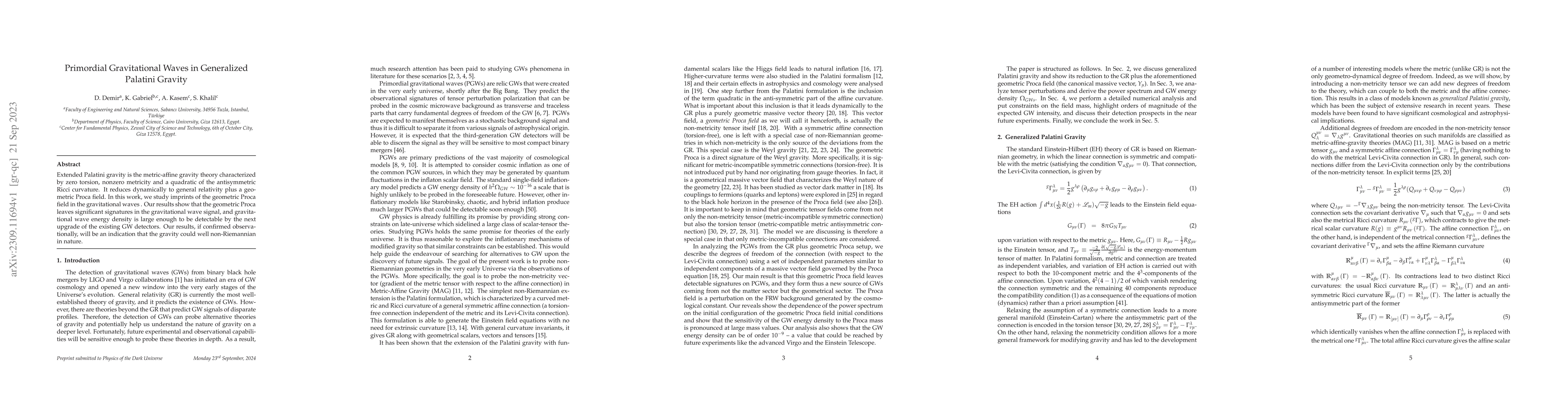 Thumbnail for Primordial Gravitational Waves in Generalized Palatini Gravity